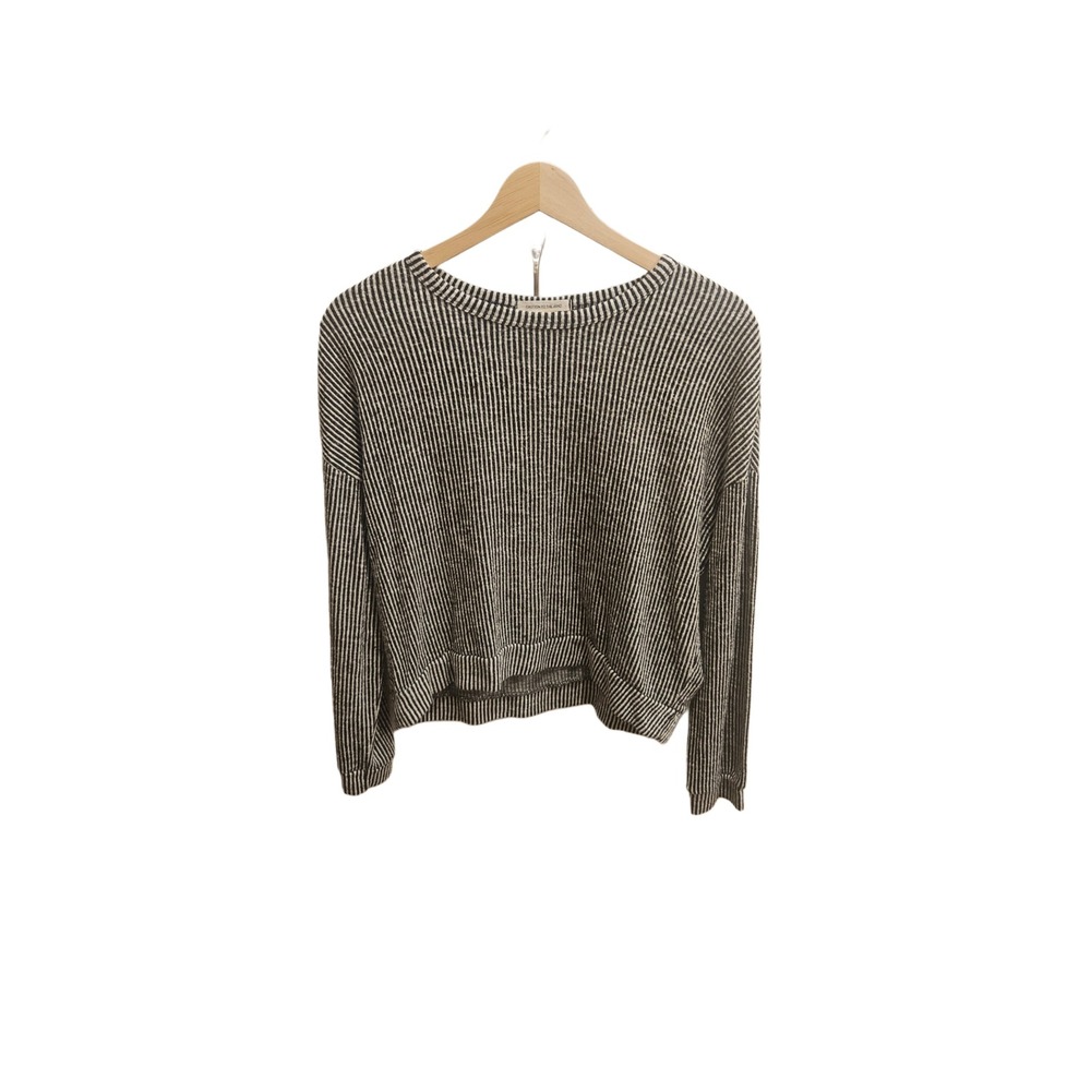 Caution to the Wind Black White Striped Long Sleeve Knit Top Boxy Medium